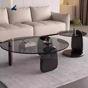 Glossy Glass Center Table With Single Side Stool