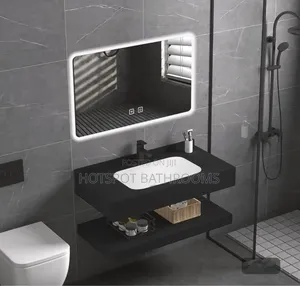 Matt Black Marble Cabinet With Led Lights Mirror
