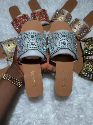 Luxury Rhinestone-Embellished Flat Slides