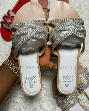 Malkia Rhinestone Criss-Cross Slides - Elegant Flat Sandals