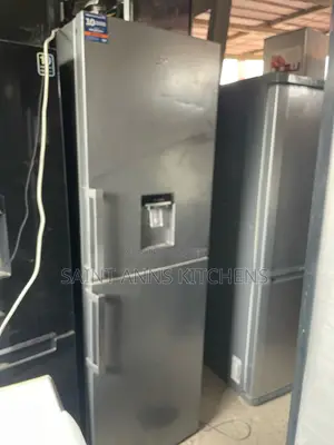Silver Beko Double-Door Refrigerator With External Water Dispenser.