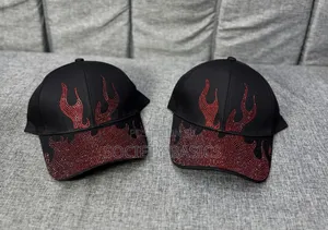 6-Panel Baseball Cap With Rhinestone Flame Design.
