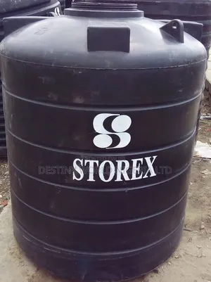 Black, Plastic Cylindrical Water Storage Tank