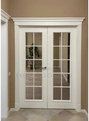 Modern Double Panel Wooden Door With Glass Design for Anti Room