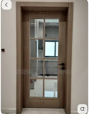 Modern Panel Wooden Door With Glass Design for Anti Room