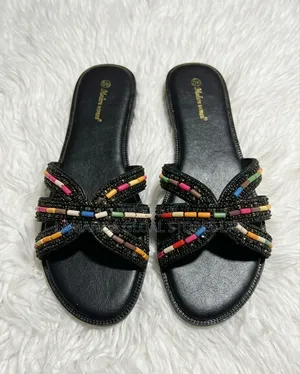 Sparkling Women's Beaded Cross-Strap Flat Slides - Modern Elegance