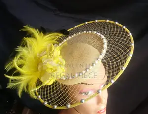 Sinamay Fascinator With Bird Cage Design, Petals, Feathers and Rose