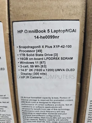 New Laptop HP OmniBook 5 14" 16GB Qualcomm Snapdragon X Plus SSD 1T