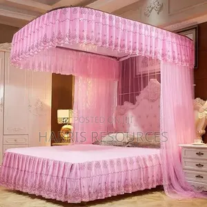 Luxury Pink Princess Style Portable Lace Mosquito Net Folded
