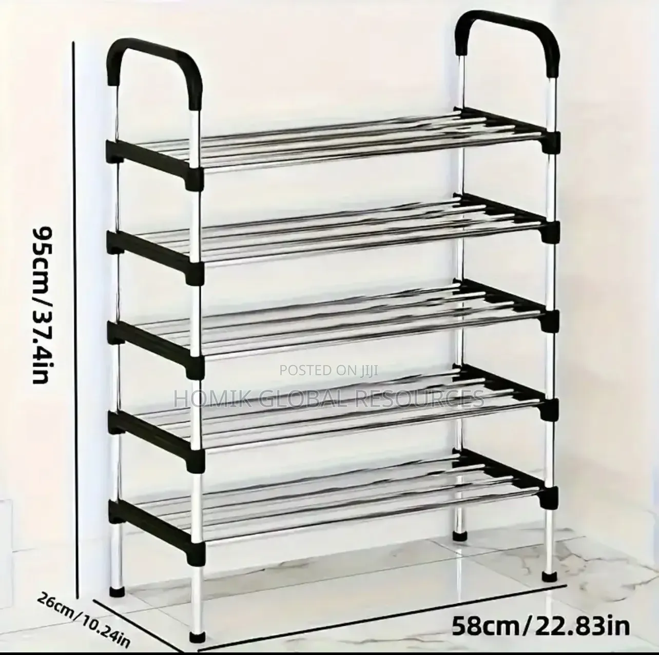 5 Step Strong Durable Shoe Rack Black/Silver Steel
