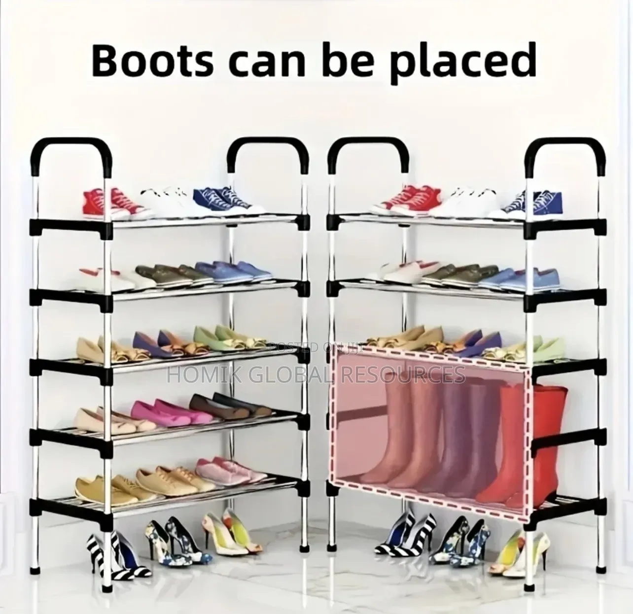 5 Step Strong Durable Shoe Rack Black/Silver Steel