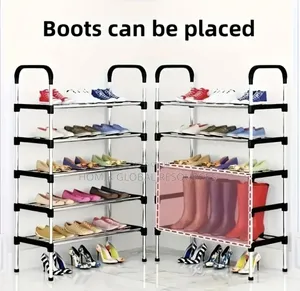 5 Step Strong Durable Shoe Rack Black/Silver Steel