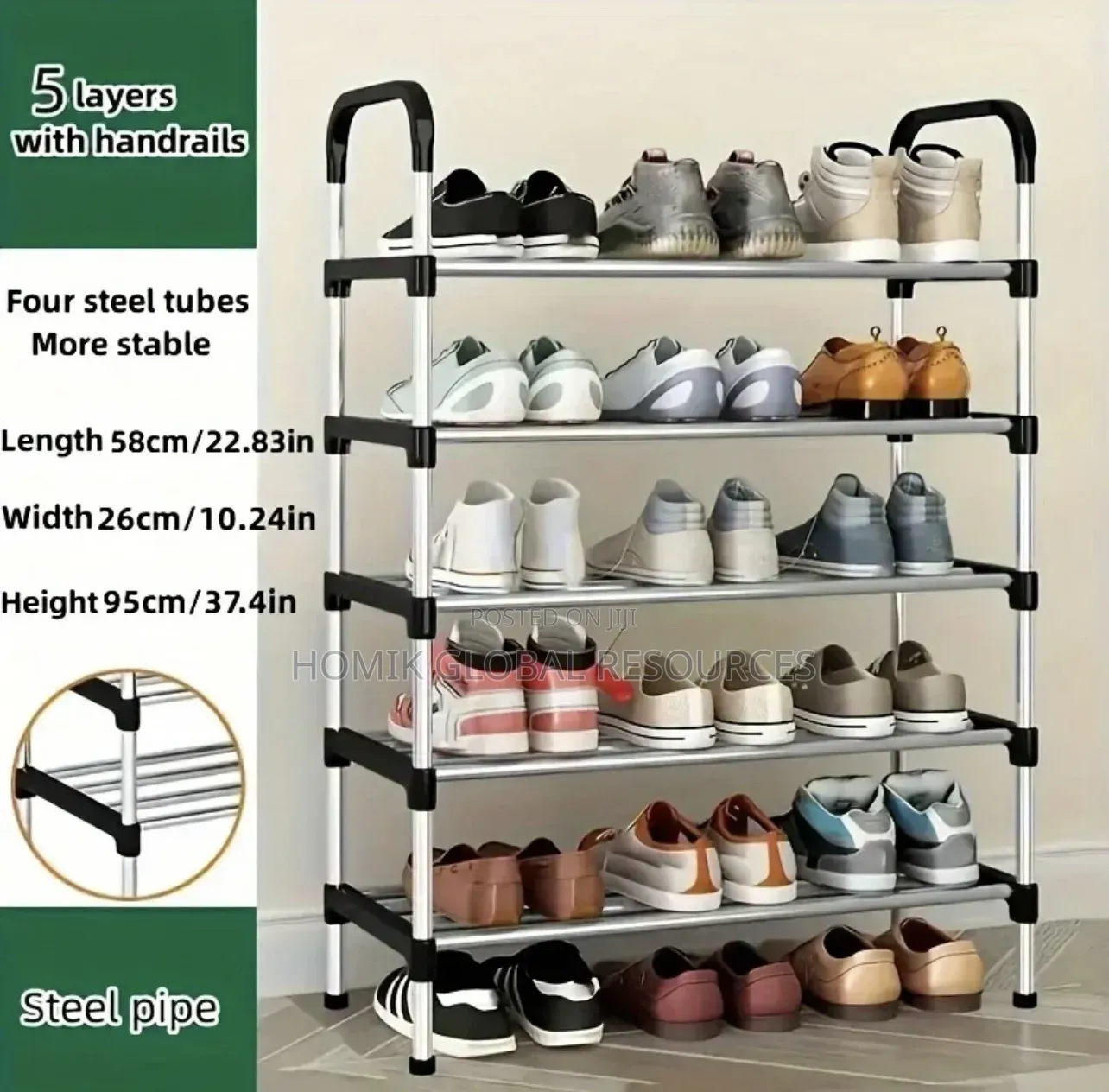5 Step Strong Durable Shoe Rack Black/Silver Steel