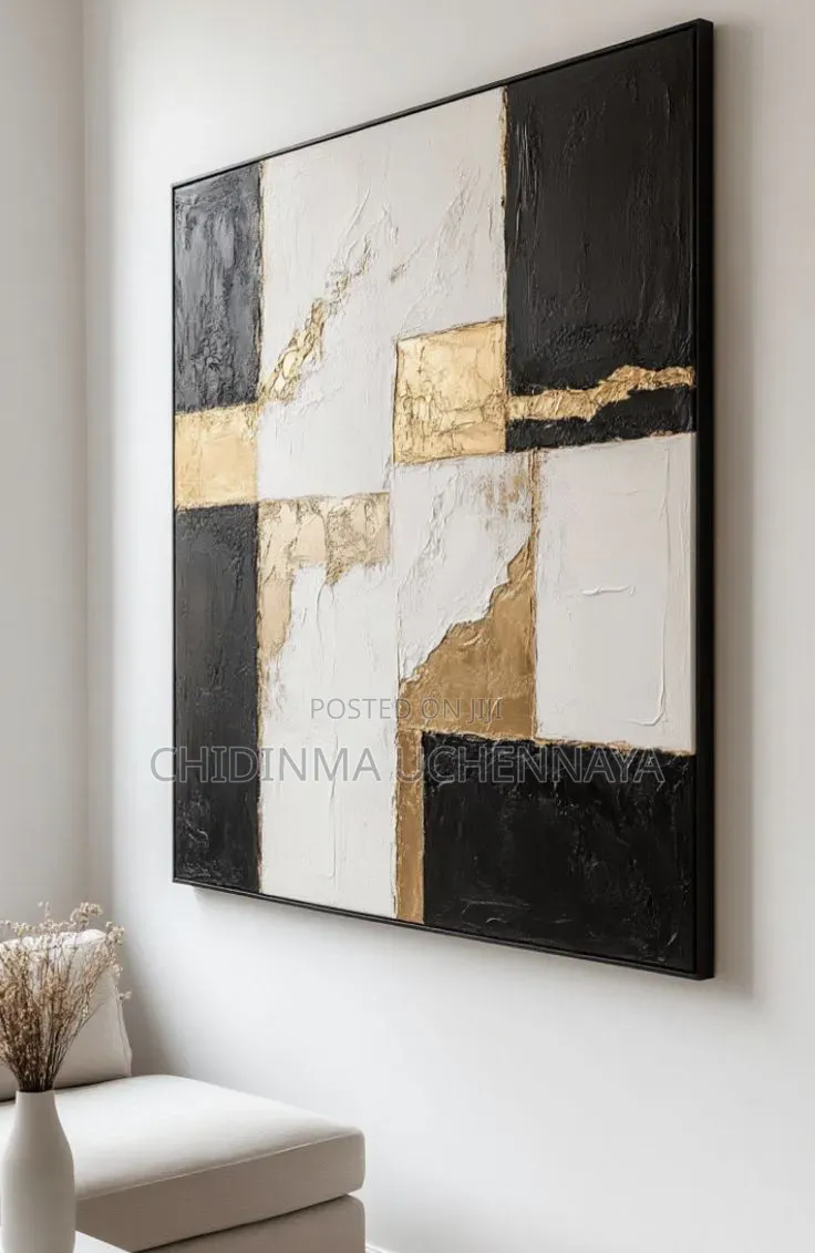 Black Grey Gold Foil Abstract Canvas Wall Art