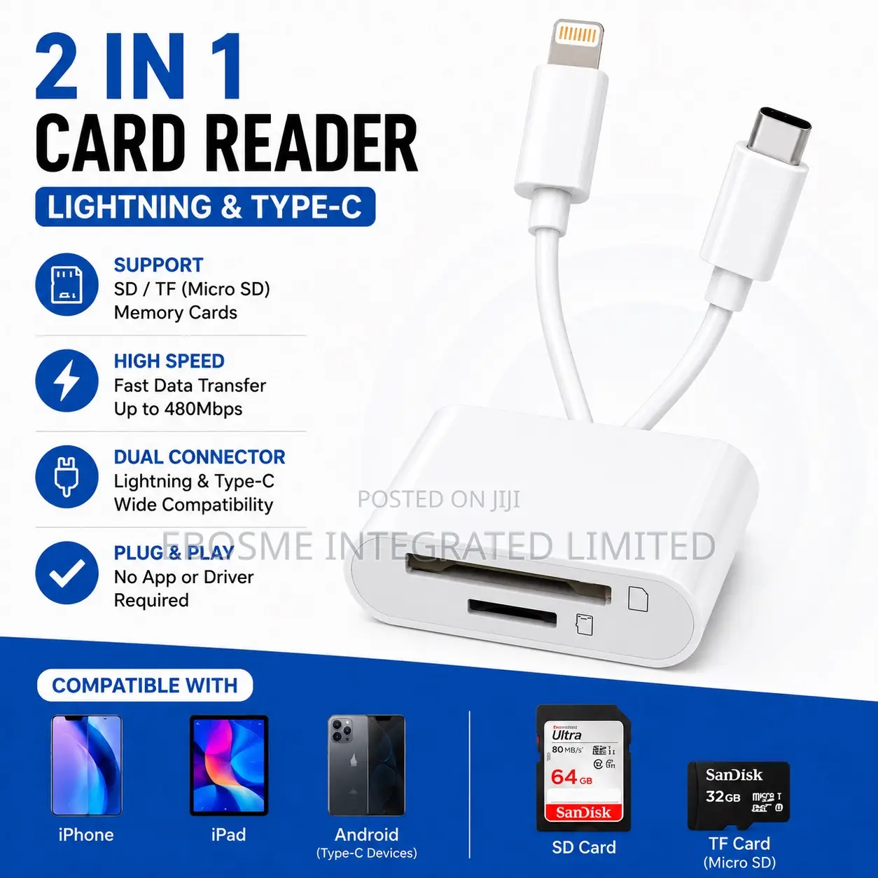 2 in 1 Lightning Type-C Card Reader Adapter