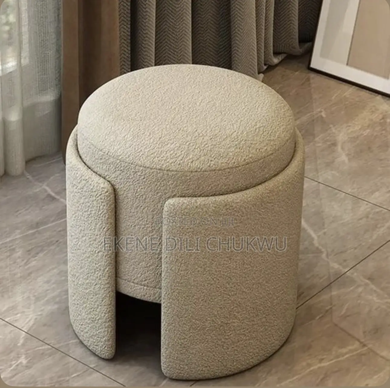 Modern Bouclé Plush Ottoman Stool–Multipurpose Vanity Dressing Table