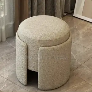 Modern Bouclé Plush Ottoman Stool–Multipurpose Vanity Dressing Table