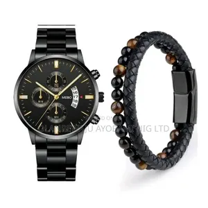 Meibo 2 in 1 Exotic Steel Date Wrist Watch and Free Bracelet-Black