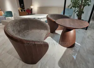 Modern Curved Lounge Chairs With Wood Grain And Side Tabl