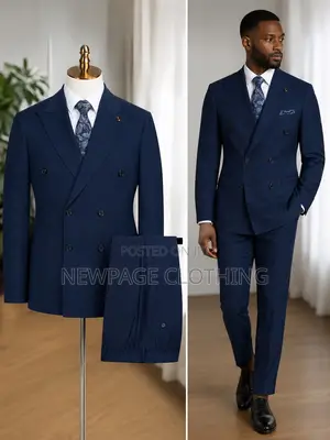 Premium Navy Blue Double-Breasted Men’S Suit for Sale