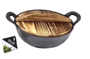30cm Ingot Cast Iron Pot With Wooden Cover.