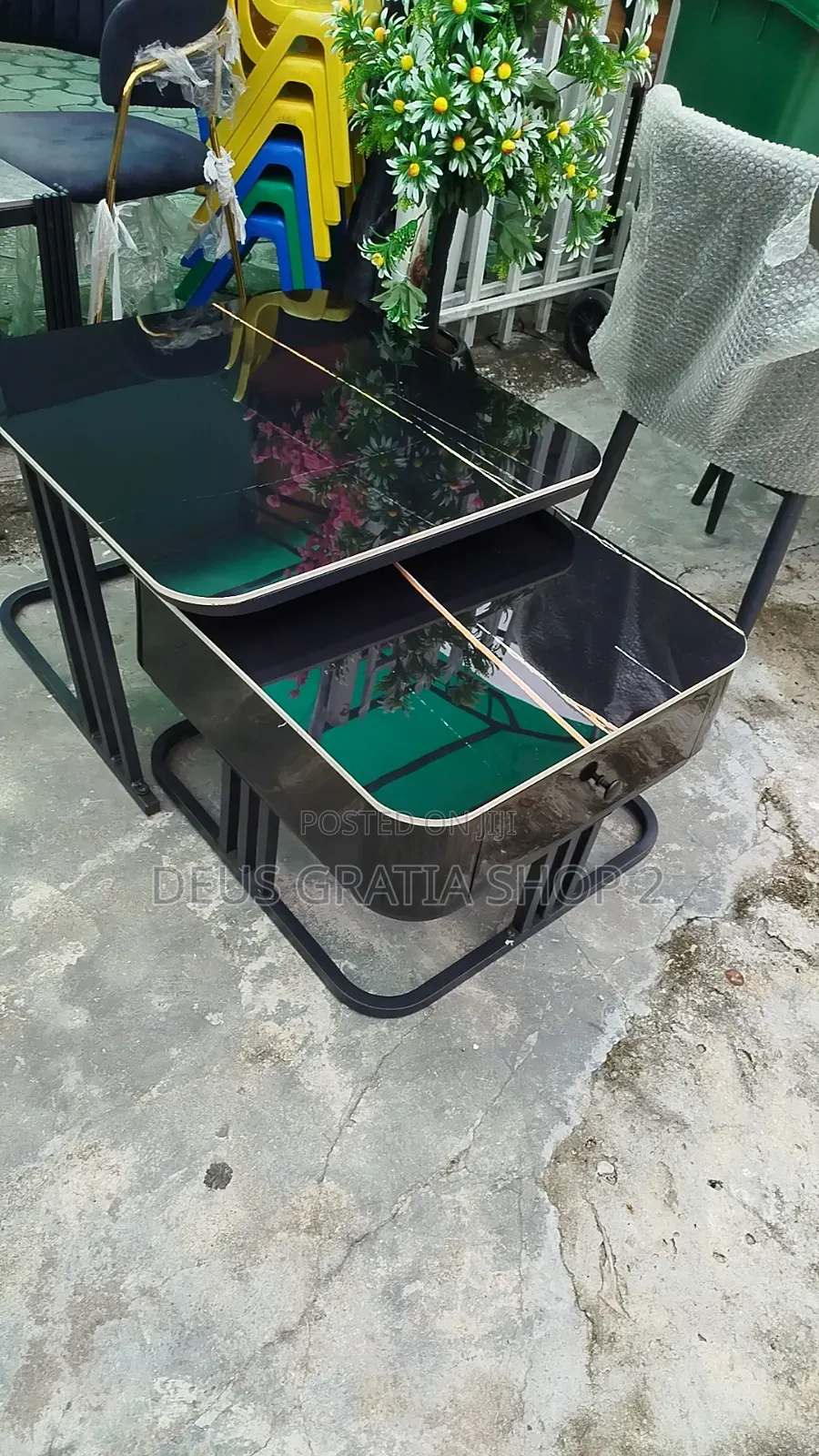 Black Marble Nesting Center Table With Drawer*