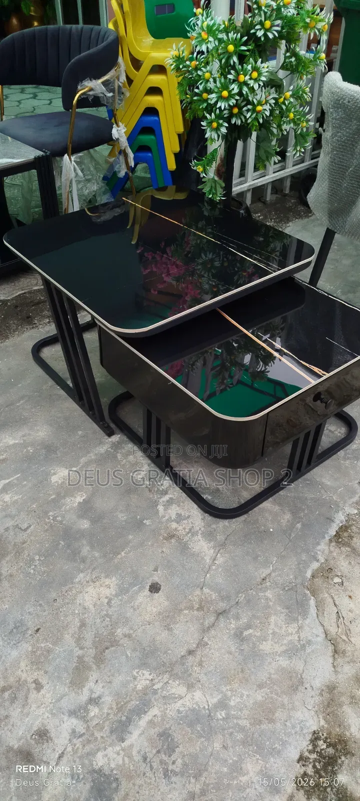 *2 Piece Marble Top Nesting Table Set With Storage*