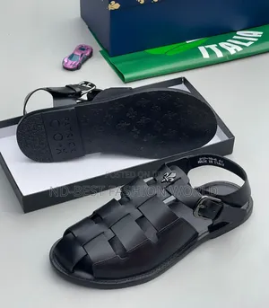 Black Leather Italian Sandals