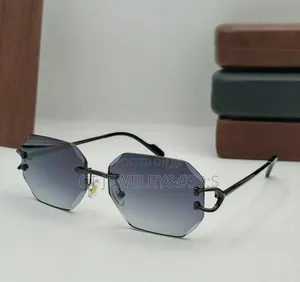 Luxury (Cartier) Rimless Octagon Sunglasses, Minimalist Metal Frame