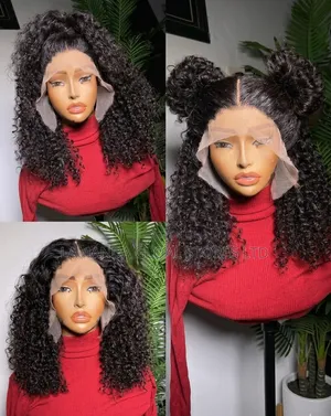 Premium 18-Inch T-Frontal Human Hair Blend Wig - Soft Bouncy Curls