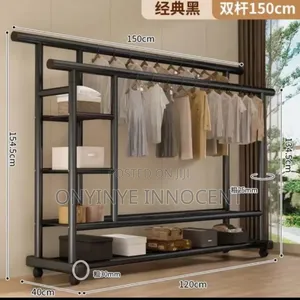 Double Rod Heavy Duty Metal Garment Rack Clothes Black