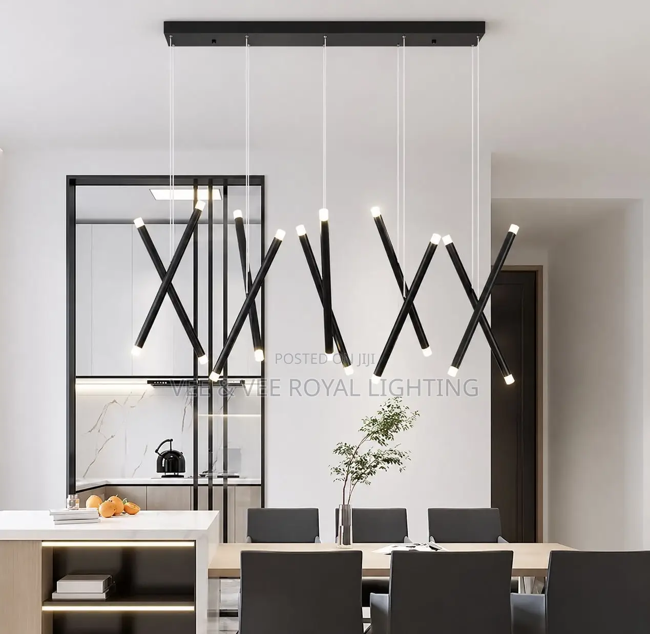 Luxury 5-Head Abstract X- Chandelier – For Dinning, Offices, Studios