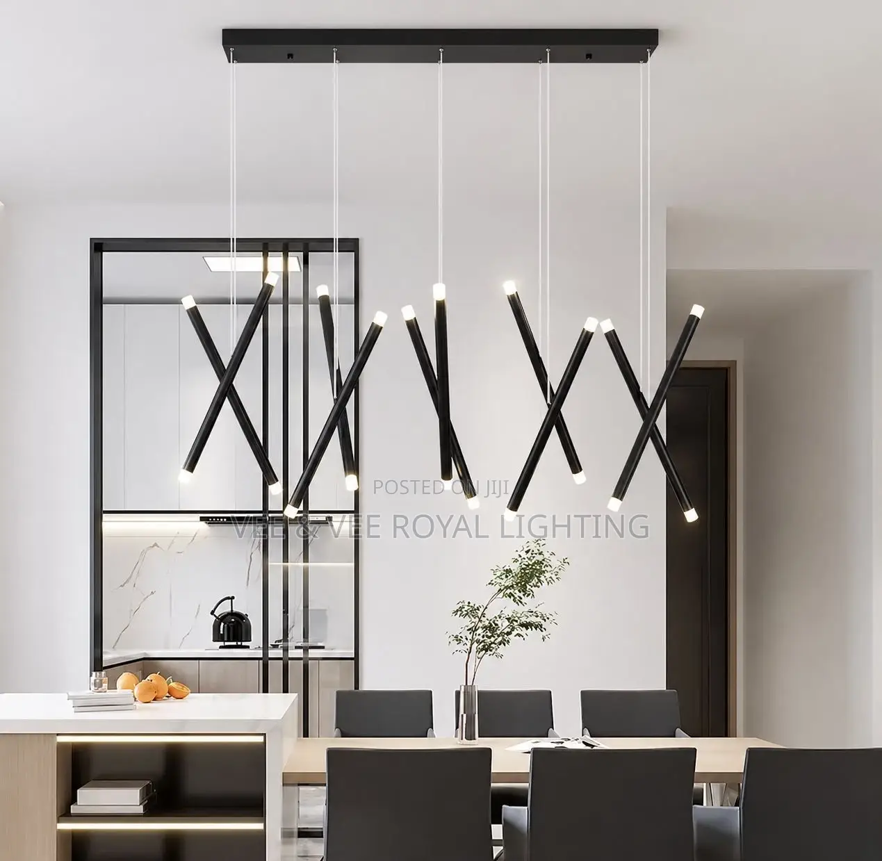 Luxury 5-Head Abstract X- Chandelier – For Dinning, Offices, Studios