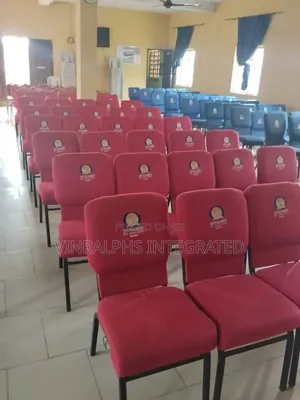 Red and Blue Church Chair With Logo
