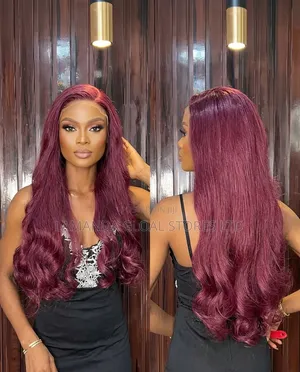 Premium 28-Inch Wine Spiral Bounce Wig - Full Frontal Human Hair Blend