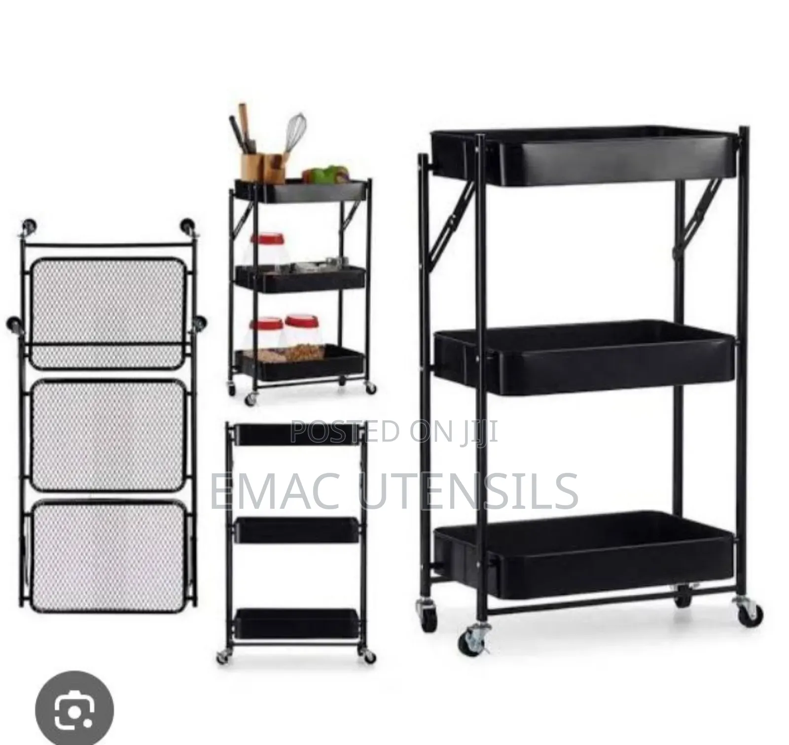 3layer Foldable Multipurpose Kitchen Trolley Storage Rack