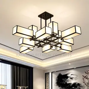New Chinese Golden Hardware Living Room Led Chandelier Simple Fabric