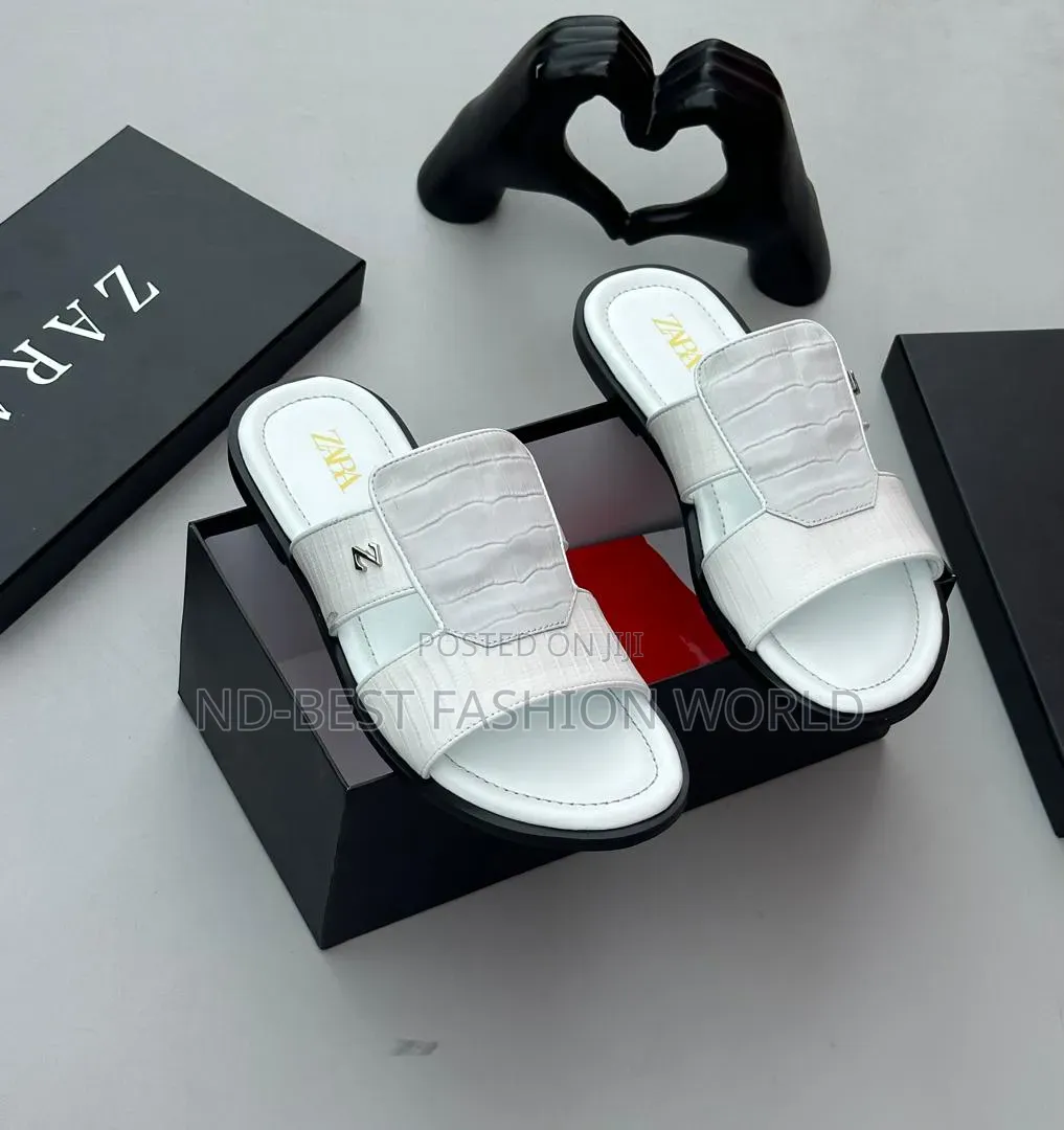 White Leather Men's Slippers
