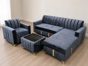 Quality Gray L Shape Sofas and a Single +Center Table