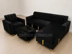 Black Complete Set of L Shape and a Single Seater With Center Table
