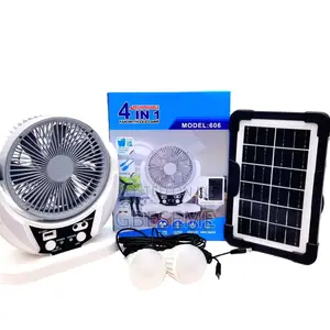 Rechargeable Table Top Fan With 2 Bulb and Solar Panel for Charging