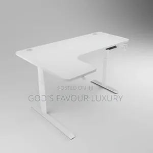 L Shape Electric Adjustable Sit to Stand White Desk - 1.4metre