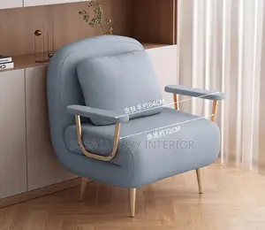 Modern Light Blue Curved Accent Armchair With Gold Arms