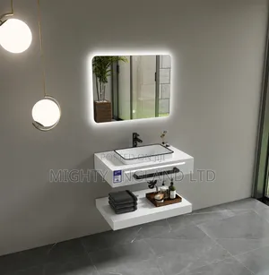 Wall-Hung Bathroom Cabinet With a Vessel Sink Integrated Led Mirror