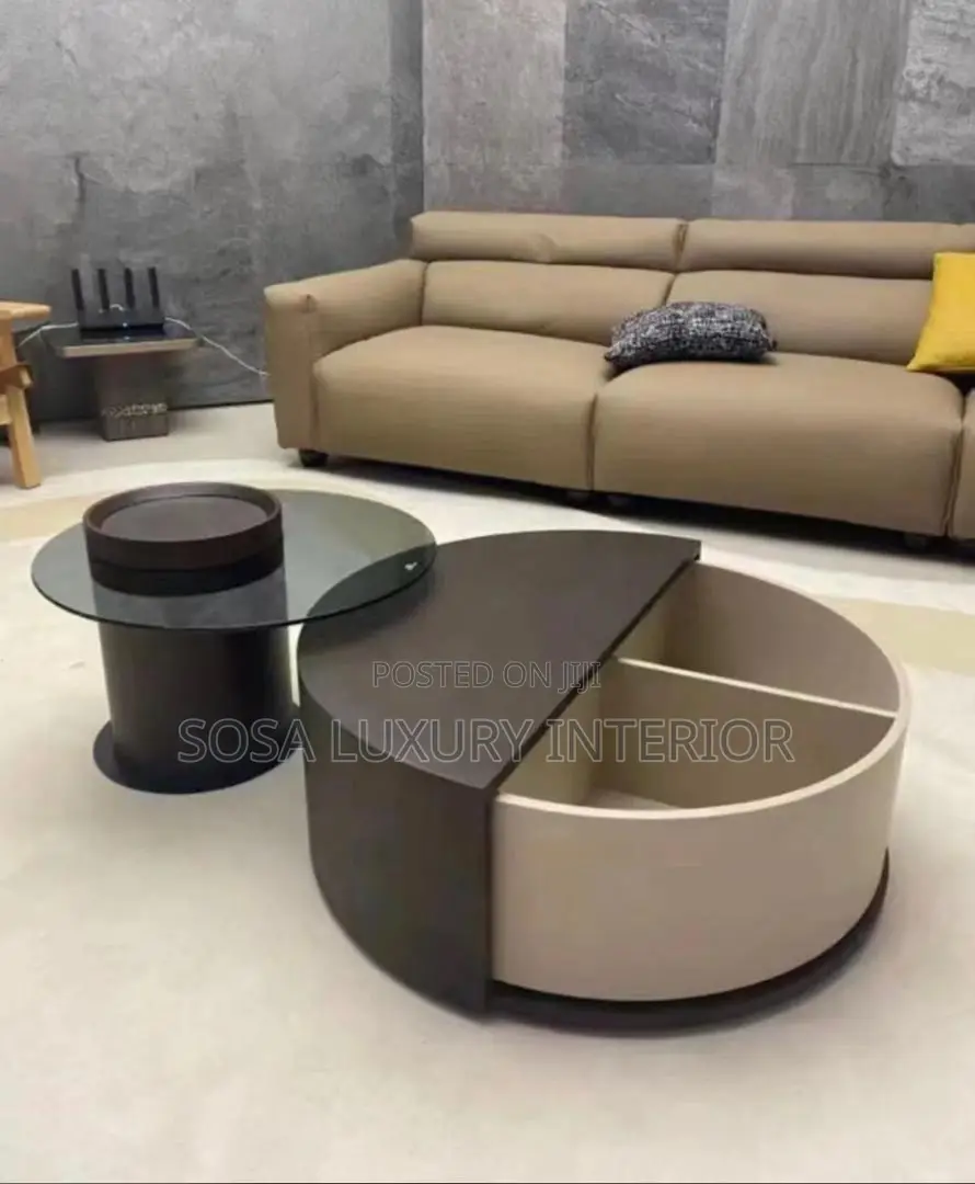 Modern Two-Tone Curved Center Table With Storage