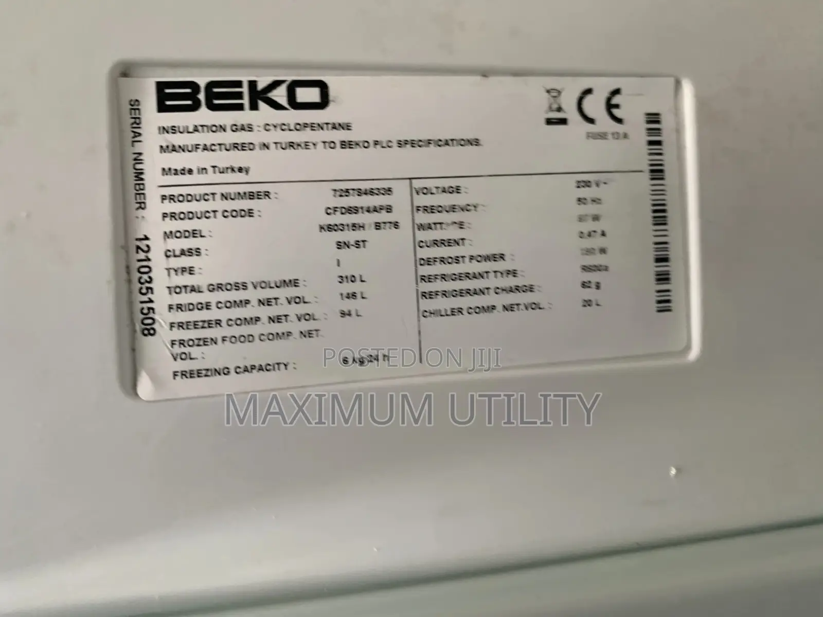 Beko 310liters Refrigerator