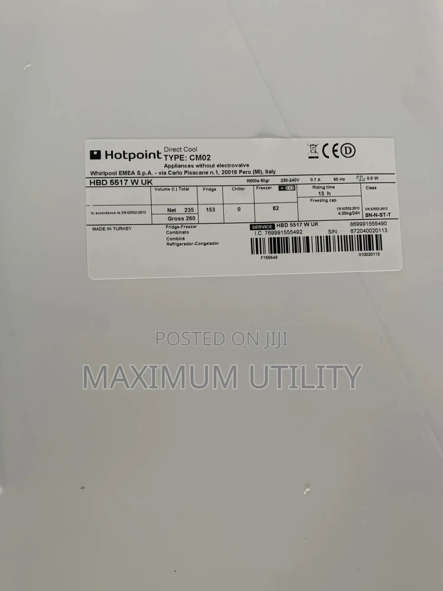Hotpoint 235 Liters Refrigerator