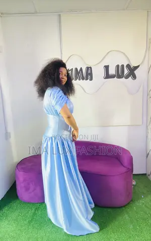 Women Elegant Blue Satin Maxi Dress