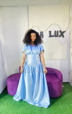 Women Elegant Blue Satin Maxi Dress