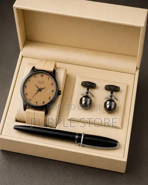 Sabr Rubber Strap Watch, Cufflinks and Pen Men's Set